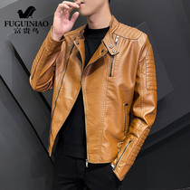 Rich bird leather clothing mens spring and autumn thin slim slim fashion coat mens handsome casual Joker leather jacket