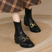 GANAIER giant thin ~ leather round horse titles buckle boots female 2021 leisure comfort stretch shoe 3 5CM