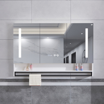 Solid wood smart bathroom mirror cabinet Lighting defogging bathroom dressing storage storage with shelf Simple wall-mounted