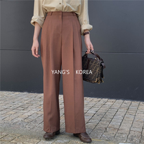 YANGS Korea recommended version of the retro brick brown high-waisted straight pleated trousers