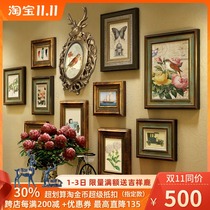 Solid Wood American country Photo Wall non-perforated living room old porch deer photo frame European staircase combination painting