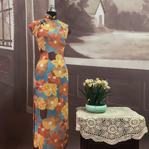 Xtreme Republic of China month card pictorial with the same ancient summer new Chiffon long section daily cheongsam skirt female poppy beauty