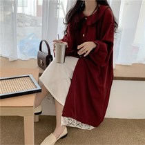 Pregnant womens autumn dress Korean version of long-sleeved dress large size loose 200 Jin Net red windbreaker coat