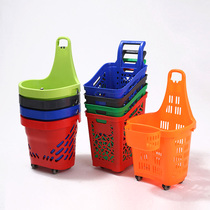 Supermarket high back pull rod shopping basket plastic wheeled basket portable basket shopping basket supermarket thickened shopping cart