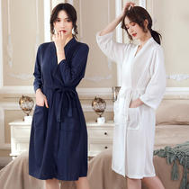 Huafg Sleeping Robe Womens Spring Summer Thin style pure cotton breathable absorbent bathrobe with long style pyjamas swimming bathing suit