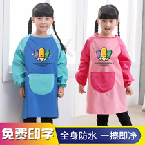 Childrens gown long sleeve waterproof apron eating kindergarten middle school children art class painting anti-dressing custom LOGO
