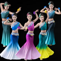 New childrens Dai ethnic dance performance Costume Girl Peacock Dance Performance Wear test Gradual Body Stern Dress