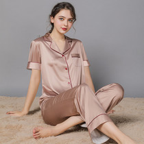 High-grade summer 100% Mulberry silk pajamas Womens short-sleeved trousers Silk thin silk home wear two-piece suit