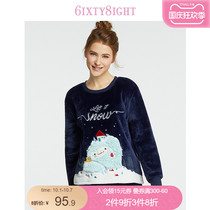 6IXTY8IGHT 68 official Sweet Snow strange print thick warm home pajamas top female HW07796