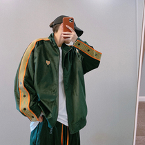 dannyandzee autumn national tide High Street New Ruffian loose stripe stitching velvet jacket jacket men INS