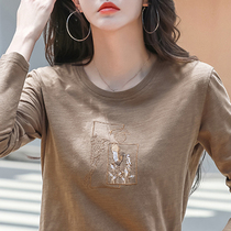 Curvy jersey woman 2022 new pure cotton long sleeve t-shirt loose blouse middle-aged mother spring and autumn slim down clothes