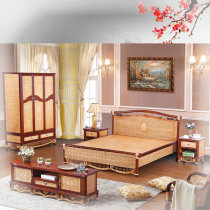 Real rattan bed Rattan woven bed Hotel Apartment Resort Suite Rattan hand-woven bedside table Rattan wardrobe furniture
