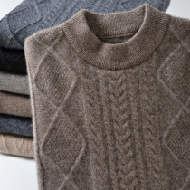 Ordos 100 pure mountain cashmere sweater mens half high collar autumn and winter twist thick sweater knitted woolen sweater