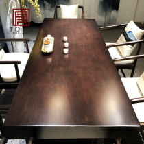 Ebony solid wood large board log tea table and chair combination Bahua mahogany tea table tea board furniture owner's desk 2 meters