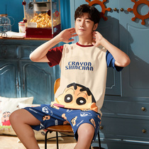 Crayon small new joint pajamas male summer cotton leisure short sleeve set students Autumn long sleeve home wear thin