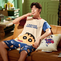Crayon small new co-branded pajamas men summer cotton thin short sleeve size set cartoon student summer homewear