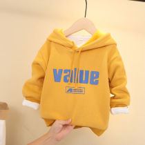 Childrens clothing boys and girls autumn winter clothes plus velvet sweater 2020 new Korean children baby high neck hooded top