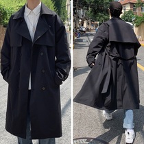 2021 Spring and Autumn new double-breasted long knee trench coat men loose size handsome coat coat tide
