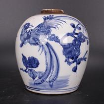 Republic Of China Old Goods Green Flower Hand-painted Flower Bird Grain Cover Jar Antique Tea Leaf Jars Genuine Products Ceramic Pendulum collection