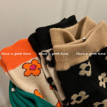 Summer Korean version of the color small flower ins midline socks women cute Japanese Joker College Style students Net red tide stockings