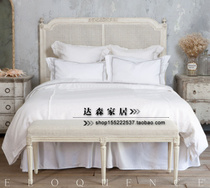 American vintage rattan bed Solid wood double bed Wedding bed European antique old bed Carved rattan art bed Homestay rattan bed