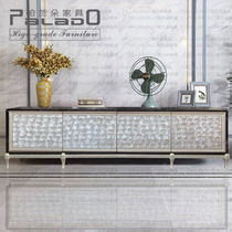 American living room light and luxurious solid wood TV cabinet tea table composition neoclassical shell face modern minimalist TV cabinet