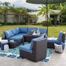 Outdoor furniture rattan sofa balcony courtyard leisure plastic wood corner sofa coffee table combination Club Hotel rattan chair
