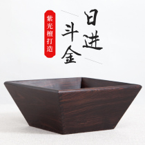 Mahogany rice bucket purple light sandalwood day into the gold antique solid wood carving Shenglu Zhaocai opening gift crafts ornaments