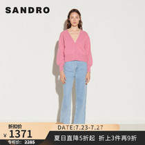 sandro classic womens candy color city V-neck wool knit top SFPCA00299