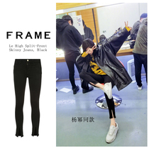 Frame Denim high waist nine points Yang Mi with the front slit small feet fur thin skinny tight jeans women