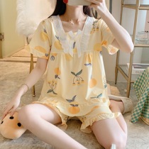 Summer short-sleeved cotton pajamas womens two-piece set cute and sweet princess wind pineapple student casual thin home clothes
