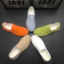 Canvas shoes mens summer breathable thin low-top flat 2021 new lazy pedal leisure old Beijing cloth shoes
