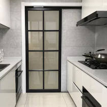 Custom bathroom black single fan sliding door hanging rail Titanium alloy kitchen partition bathroom toilet sliding door no lower rail