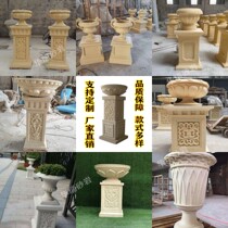 Custom sandstone flower pot garden community European-style fountain column pier water bowl indoor and outdoor FRP relief background wall