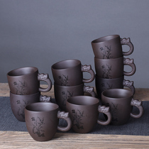 With tea cups ceramic household Tea Set 6 purple sand kung fu tea cups set single handle large tea lettering