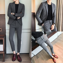  Rich bird handsome small suit mens suit slim-fitting hair stylist Korean casual suit jacket trend groom wedding