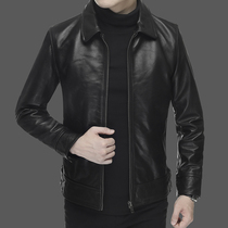 Autumn and winter Haining leather leather jacket men mens lapel leather jacket top layer cowhide slim leather jacket youth casual wear