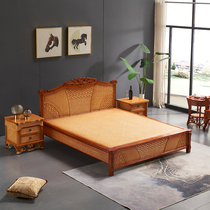  Southeast Asia real rattan woven bed One meter five rattan art single double bed 1 8 meters rattan bed Rattan wood bed Plant rattan bed