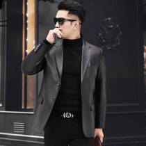 2021 Haining leather leather clothing spring and autumn suit mens sheepskin jacket slim-fit small suit jacket tide