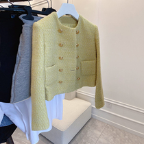 CELINE DFDX small fragrant wind wool tweed jacket womens double row gold buckle tweed short womens coat autumn
