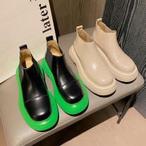 GDDZ BV new 2021 thick-soled height-increasing muffin Chelsea booties Green-soled leather British style loafers