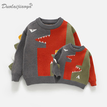 Autumn parent-child outfit a three-member knitted female 2021 new tide cartoon full home decoration parent-child new year sweater