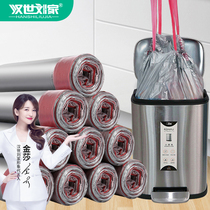 Garbage bag thickened portable kitchen wear drawstring automatic closing type medium and large black disposable plastic bag