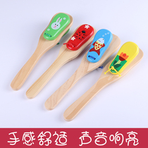 Wooden long-handled castanets Childrens percussion instruments cartoon solid wood clapping kindergarten early education music toys Orff