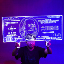 Bar night glowing dollar placard transparent hand raised card Dubai account happy birthday logo custom