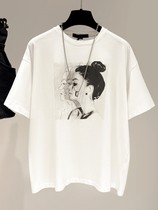 Tide brand 2021 summer New loose Joker cotton aged shirt female Korean slim print short sleeve t-shirt