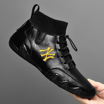 New clear bin special treatment for mens shoes genuine leather casual high help leather shoes Martin boots socks shoes Han version Trend 100 hitch