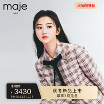 (Jingtian same) maje new womens Cherry pollen bow tie check coat MFPVE00269