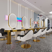 Barber shop marble mirror table cabinet integrated stainless steel hairdressing mirror hair salon special double-sided hair cutting and Perm table