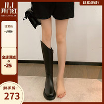 2021 New thick-soled leather skinny Knight boots female tall tube small man no knee long boots coarse heel size boots